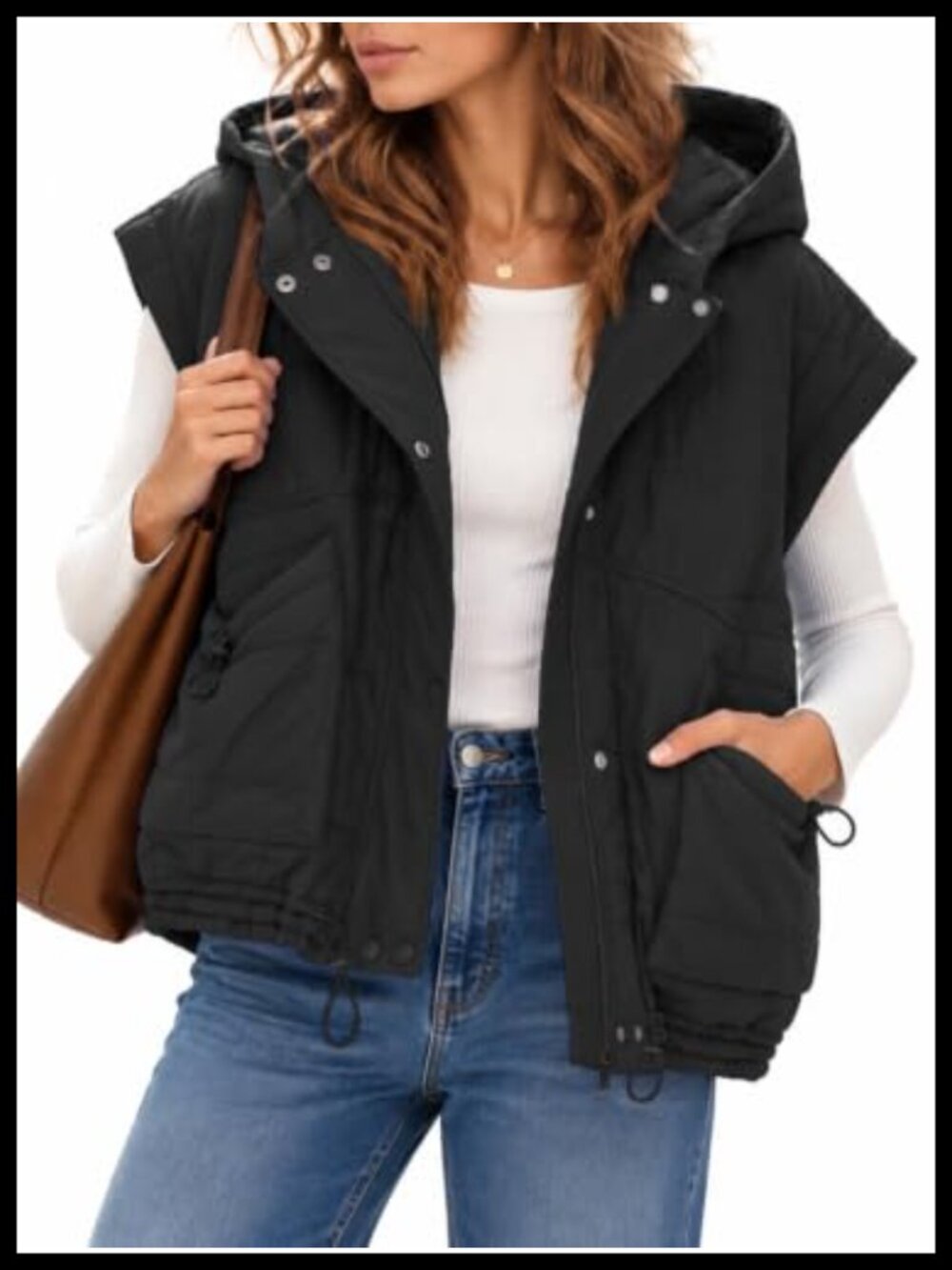 Oversized Hooded Quilted Puffer Vest Sleeveless Zip Jacket